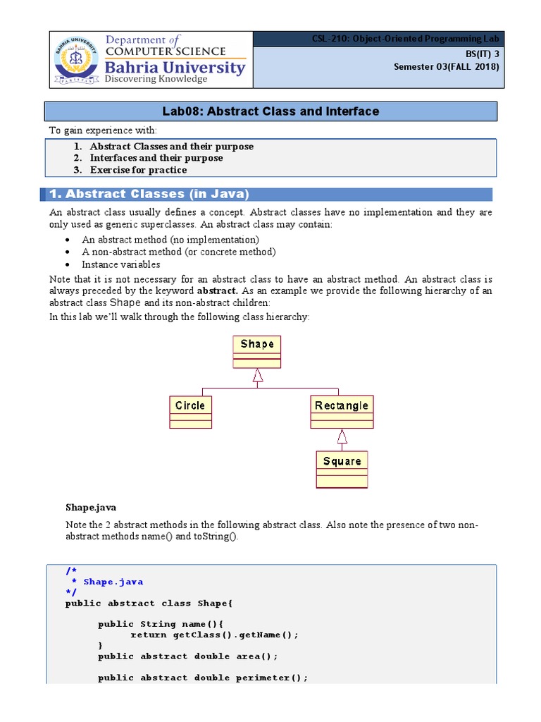 OOP Lab: Abstract Classes & Interfaces | PDF | Method (Computer ...