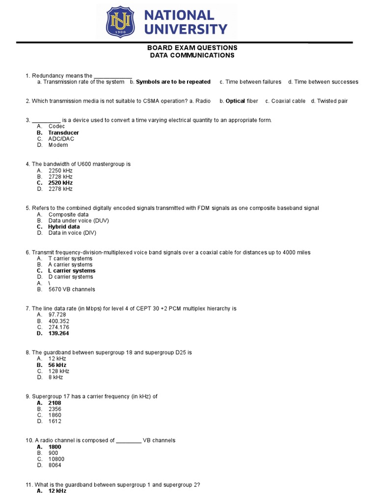 Data Communications Board Exam Questions | PDF | Data Transmission ...