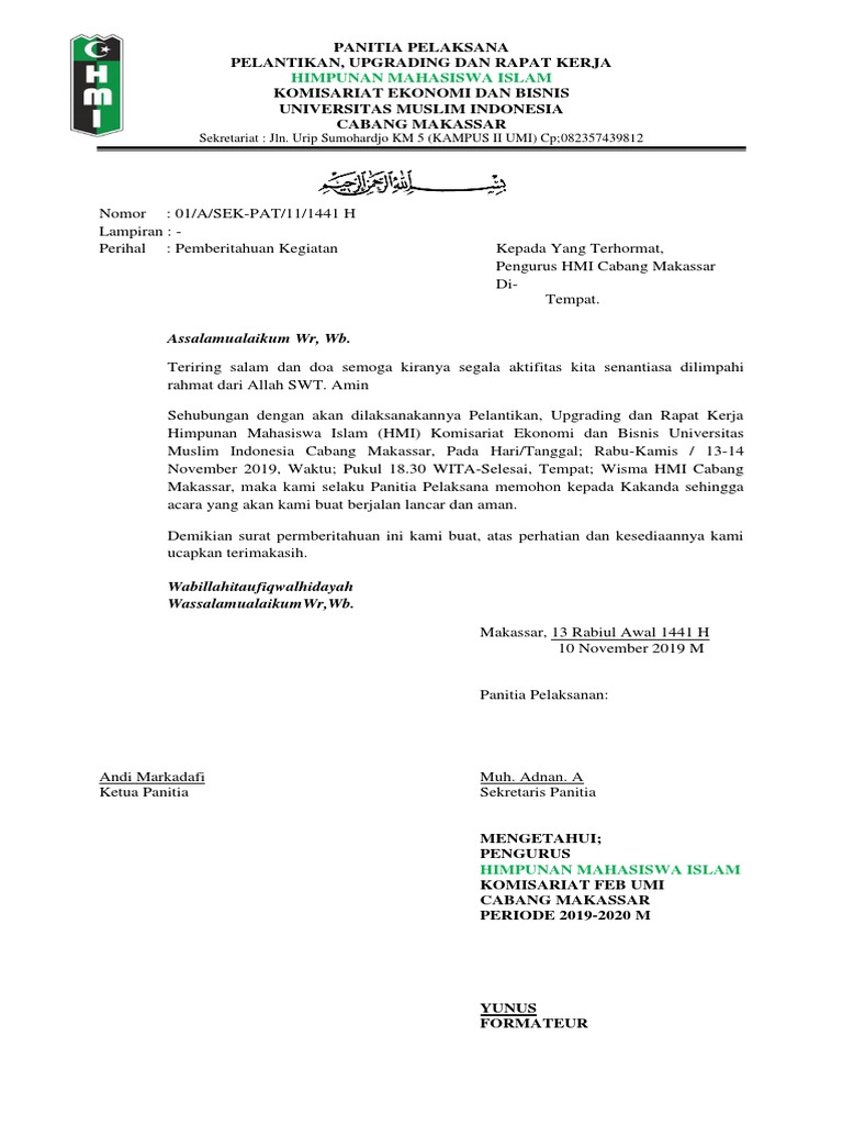Pelantikan dan Rapat Kerja HMI UMI Makassar | PDF