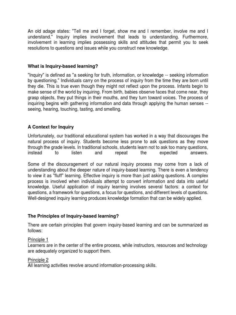 Inquiry-Based Learning Guide | PDF | Inquiry Based Learning | Teachers
