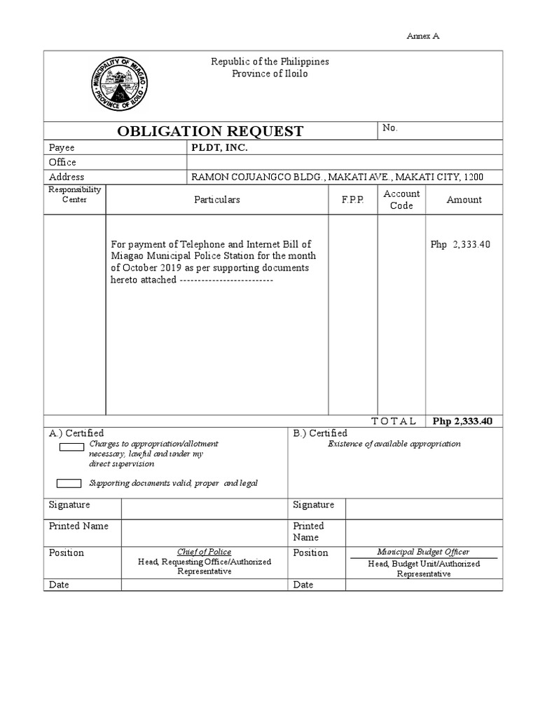 Obligation Request for Police Bill Payment | PDF