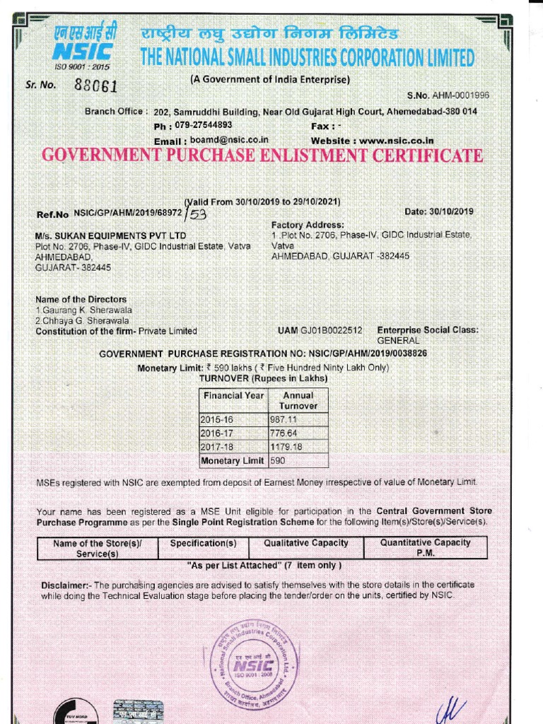 Nsic Certificate | PDF | Business