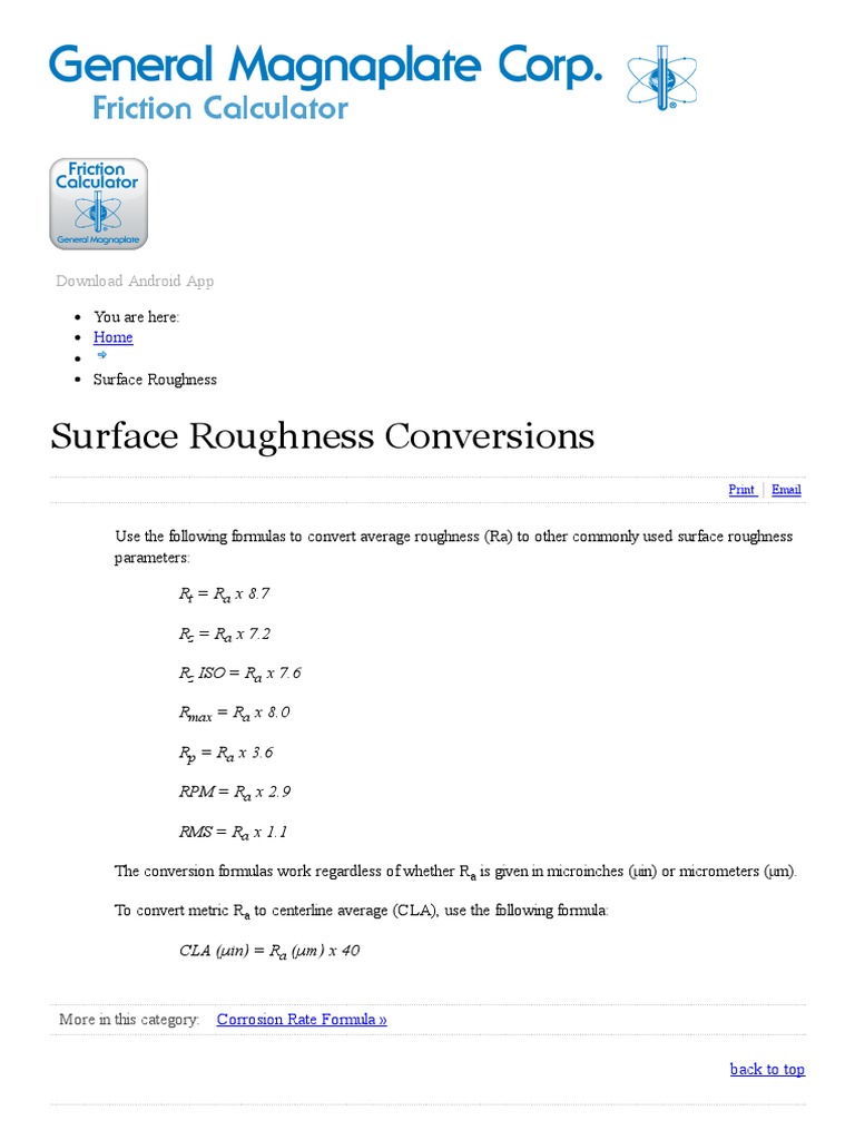 Surface Roughness Conversion Chart PDF
