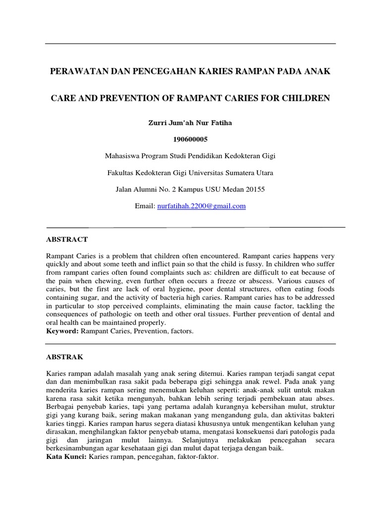 CARE AND PREVENTION OF RAMPANT CARIES FOR CHILDREN (Literature Review