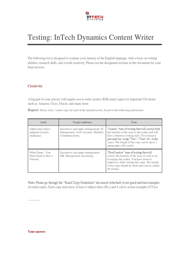 Testing - InTech Dynamics Content Writer | PDF | Semiotics | Cognition