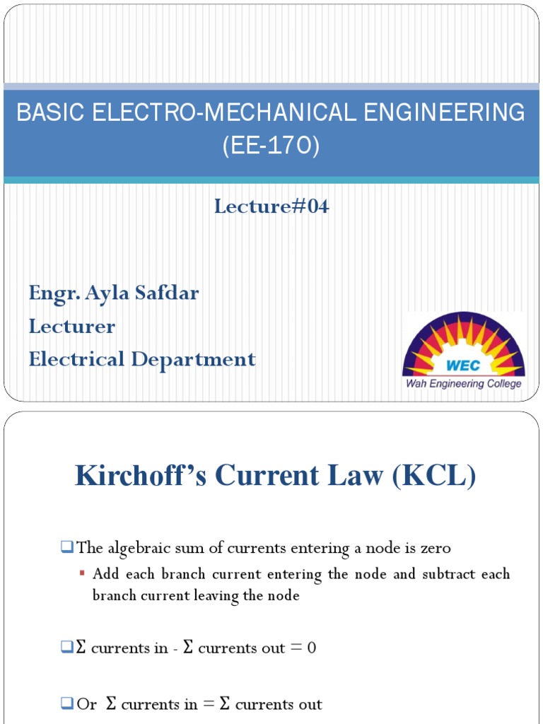 Basic Electro-Mechanical Engineering (EE-170) : Lecture#04 | PDF ...