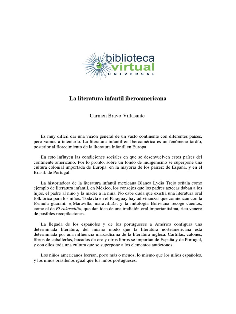 La Literatura Infantil Iberoamericana Bravo Villasante Carmen