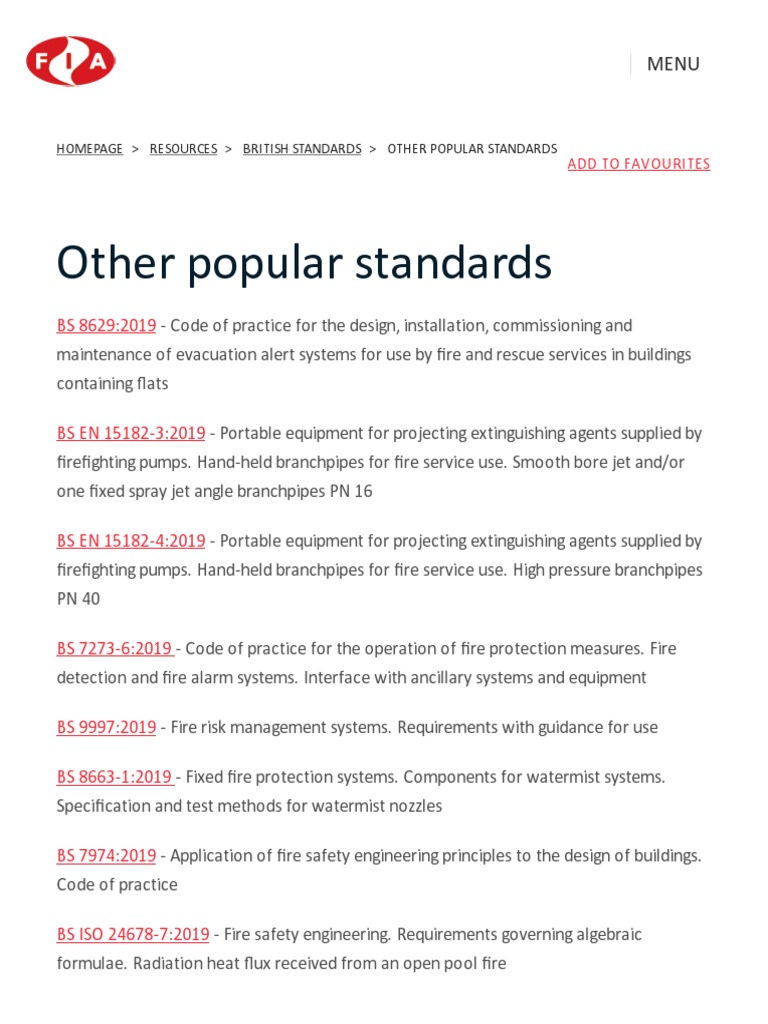 Fire Related British Standards Firefighting Fire Safety