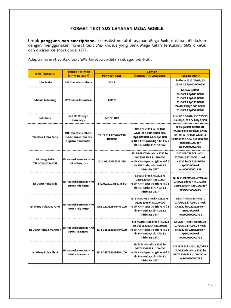 SMS Banking Format Guide | PDF