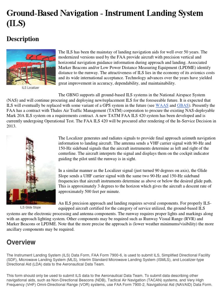 Ground-Based Navigation - Instrument Landing System (ILS) : Description ...