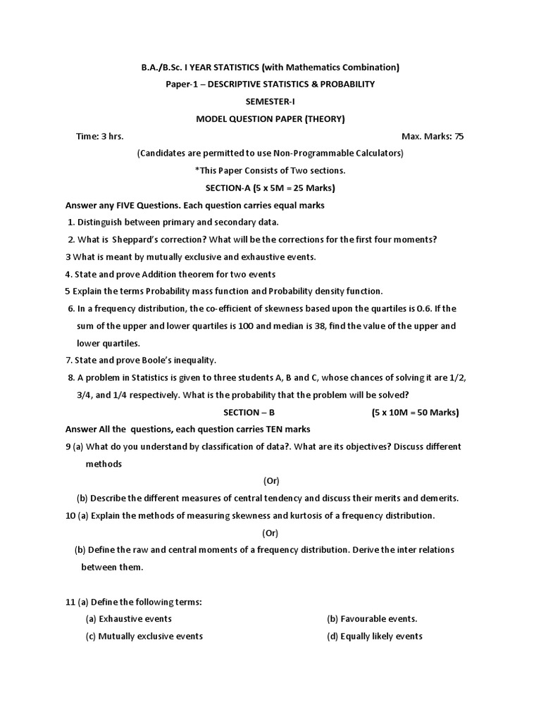 Statistics - Model - Paper (1) - 2 PDF | PDF | Probability ...