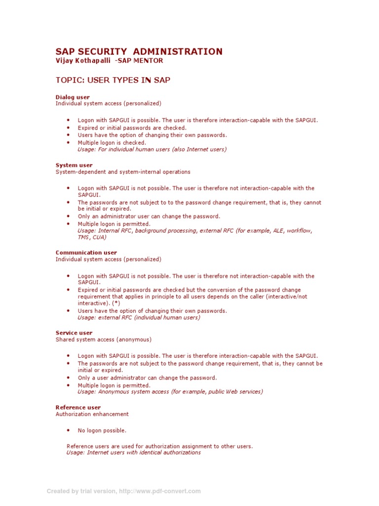 Types of Users in SAP Security | PDF | Business | Technology & Engineering