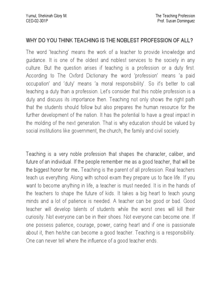 Why do you think teaching is the noblest profession of all pdf