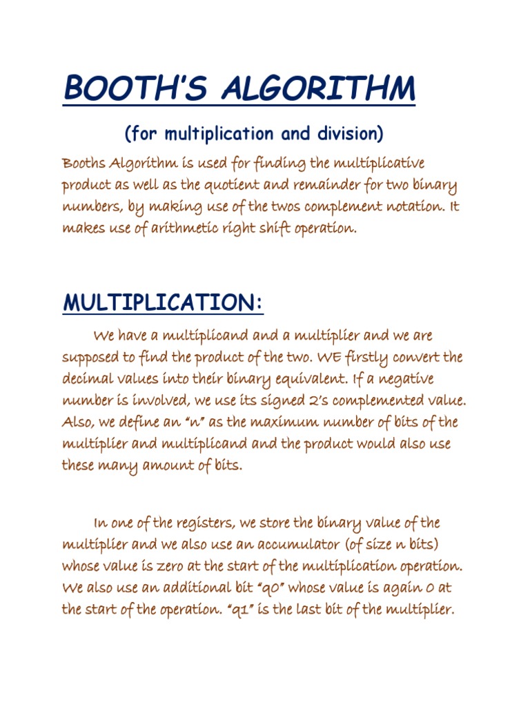 Booth'S Algorithm: Multiplication | PDF | Division (Mathematics ...