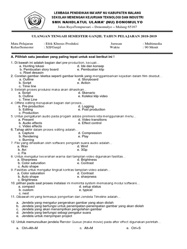 latihan soal ujian tengah semester ganjil Efek Khusus Produksi latihan soal ujian tengah semester ganjil Efek Khusus Produksi