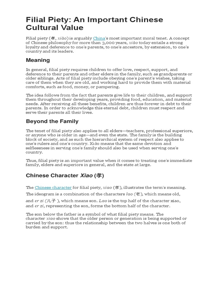 Filial Piety An Important Chinese Cultural Value Meaning PDF