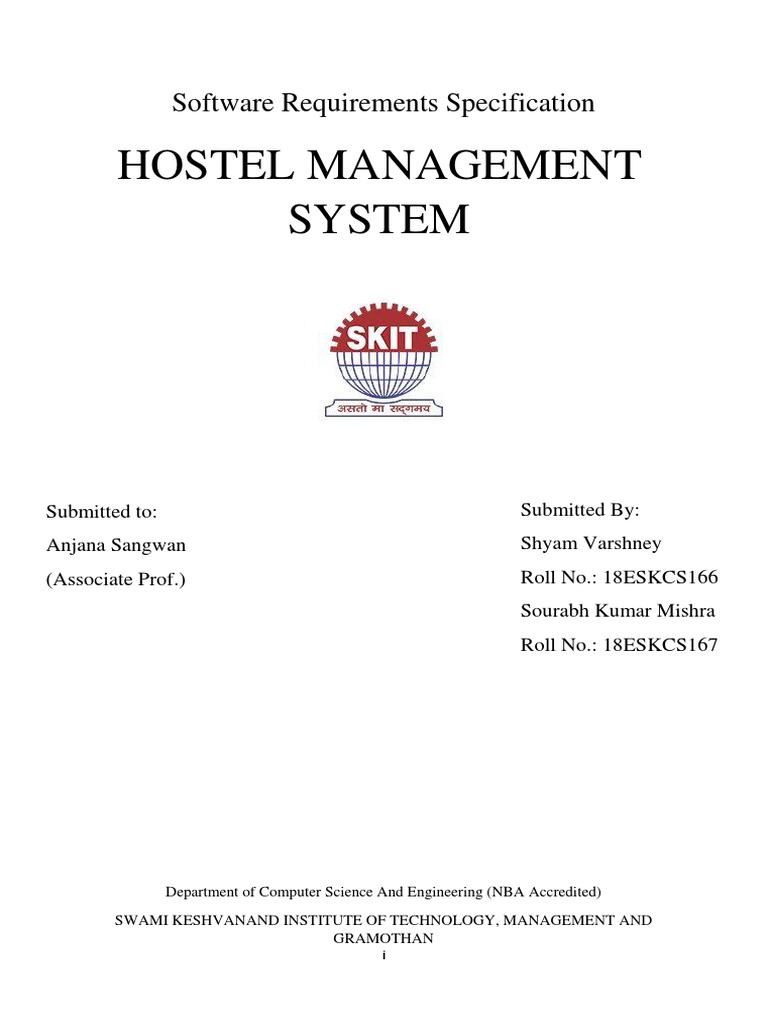 Hostel Management System SRS Document | PDF | Databases | Operating System