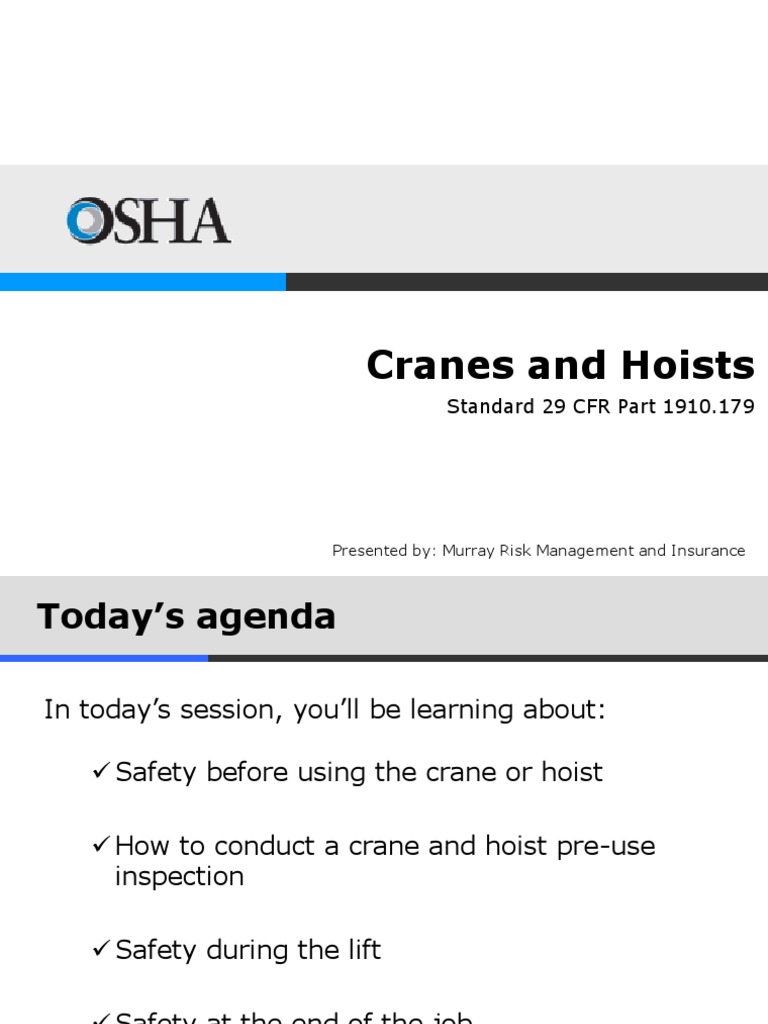 Safety Training on Cranes and Hoists Proper Inspection, Operation and Maintenance Procedures