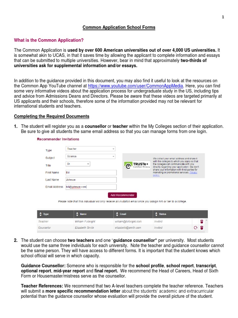 Common Application School Forms Guide | PDF | Students | Learning