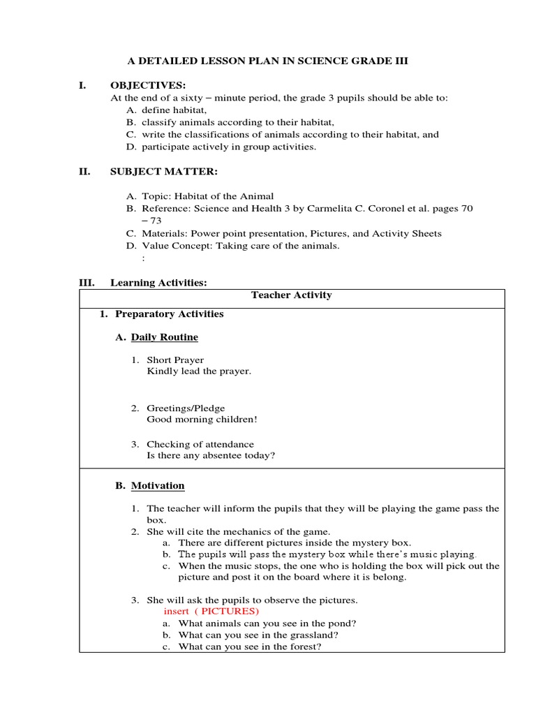 Grade 3 Science Lesson: Animal Habitats | PDF | Lesson Plan | Teachers