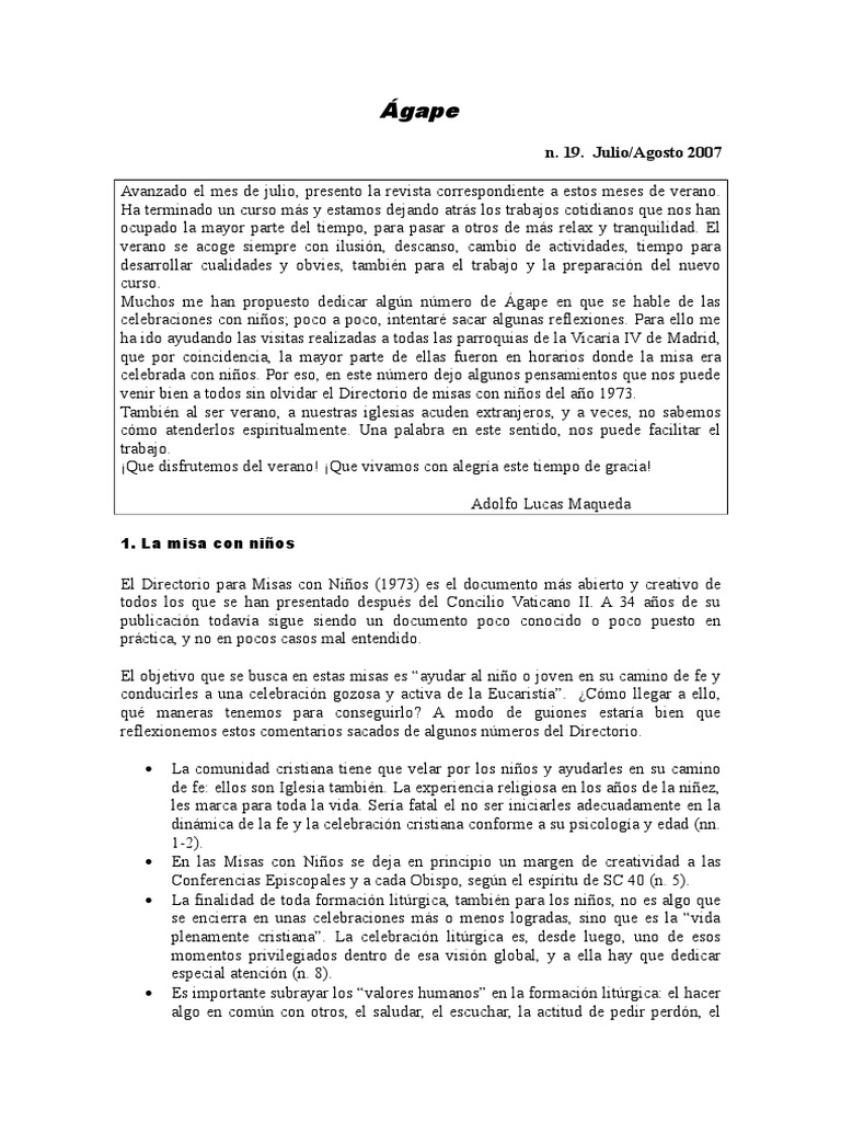 Misa con Niños: Reflexiones y Prácticas | PDF | Misa (liturgia ...
