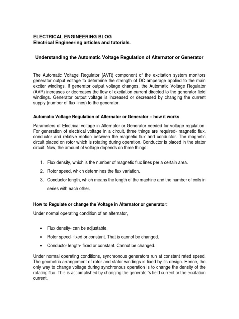 Understanding The Automatic Voltage Regulation of Alternator or ...