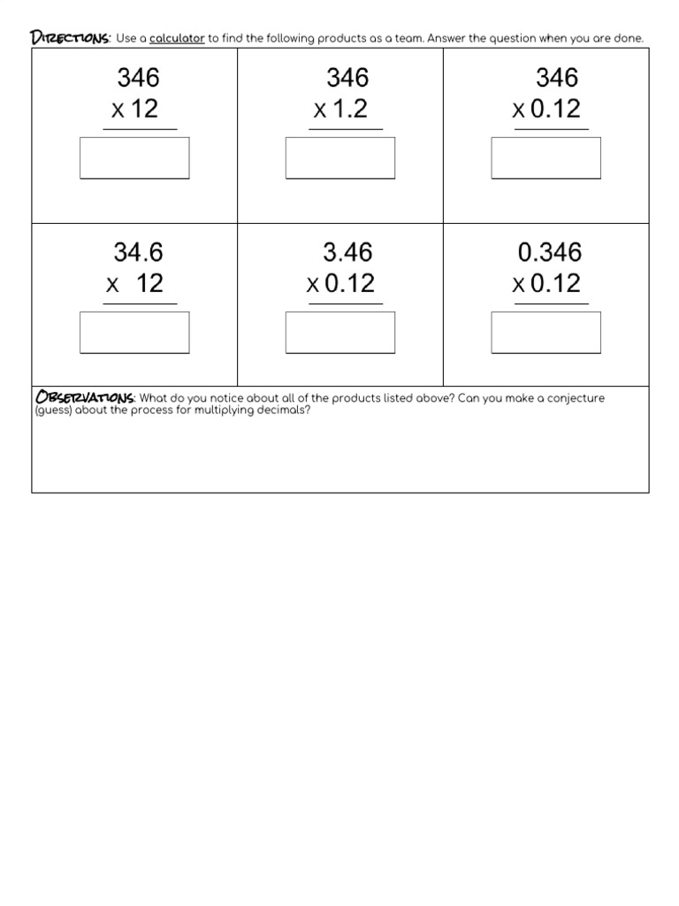 Multiplying Decimals | PDF