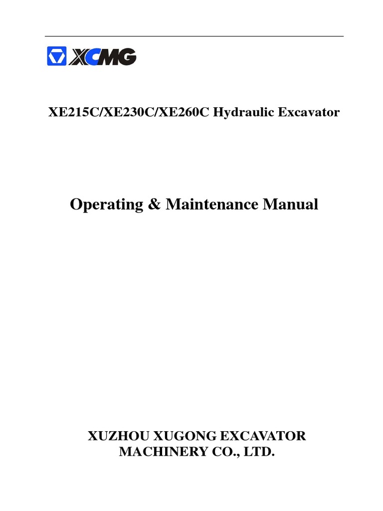 Xcmg Xe215c Xe230c Xe260c Hydraulic Excavators Operating Manual Machines High Voltage