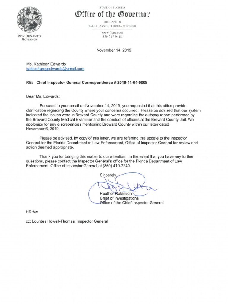 Letter From The Office of The Florida Chief Inspector General | PDF