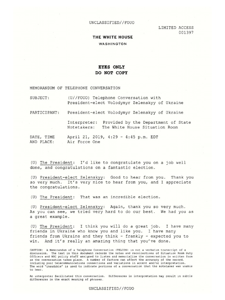 Transcript of President Trump's First Call With The President of ...