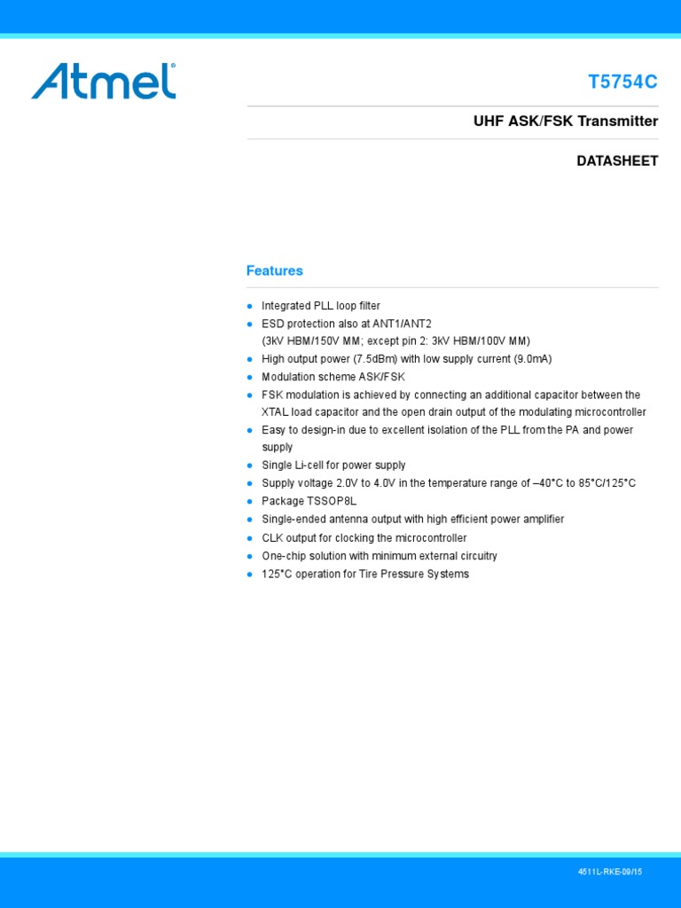 Atmel 4511 Car Access T5754 Datasheet | PDF | Amplifier | Electrical ...