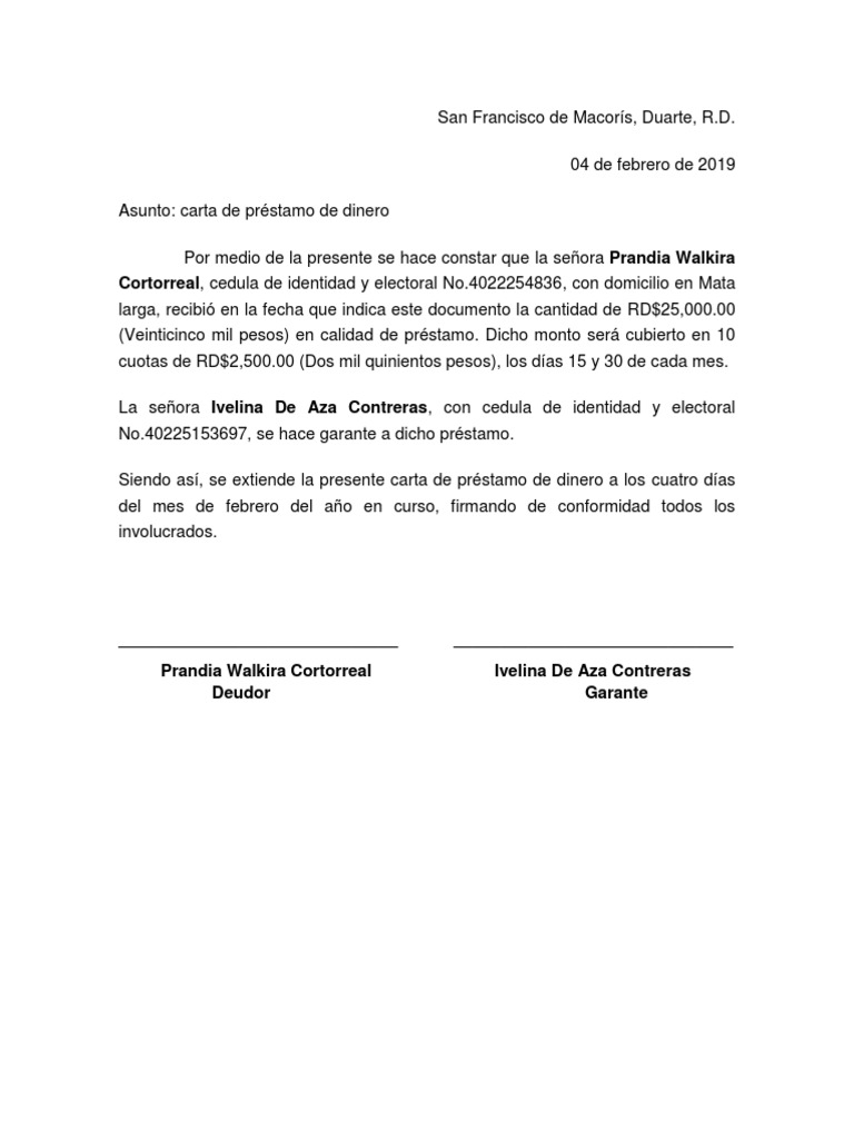 Carta de Prestamo | PDF