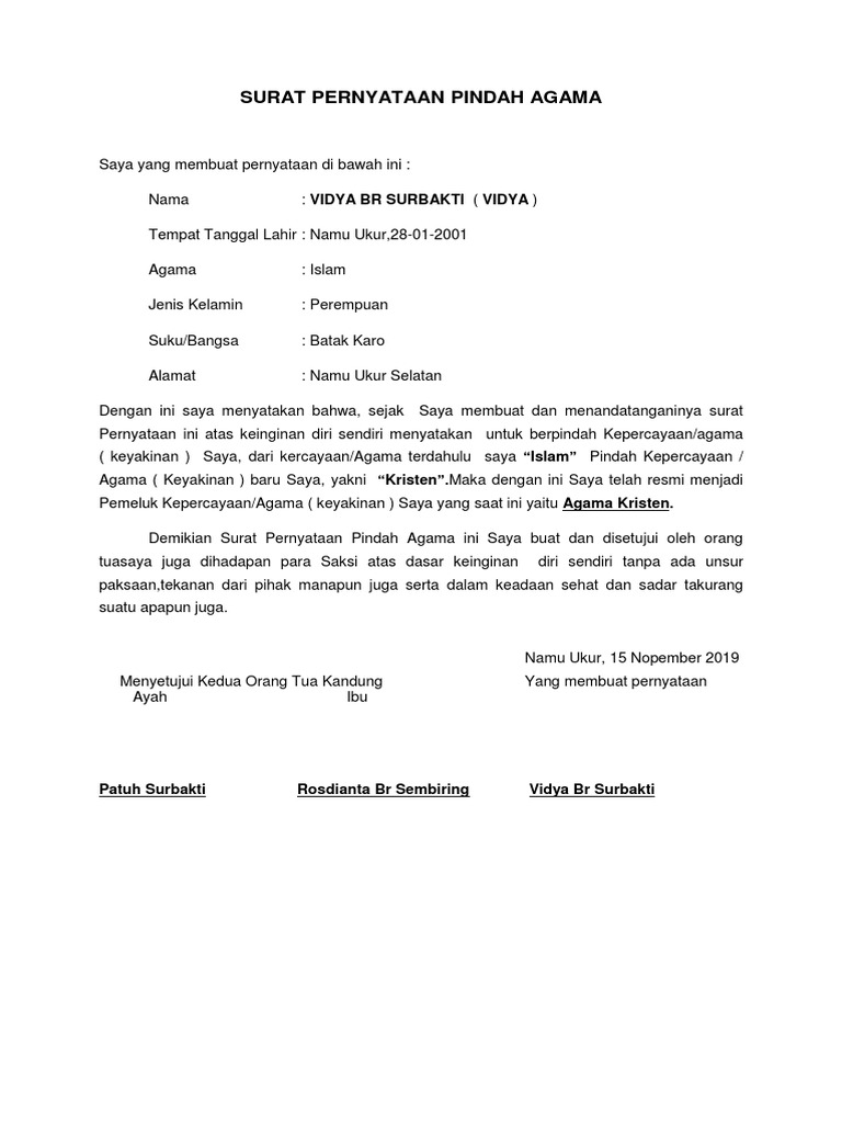 364067525 Surat Pernyataan Pindah Agama