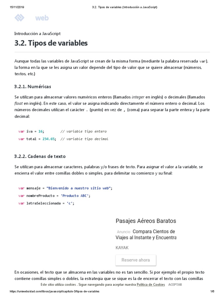 3.2. Tipos de Variables (Introducción A JavaScript) | PDF | Estructura ...