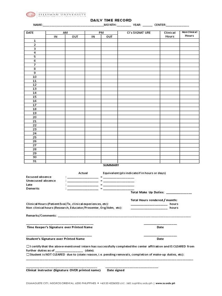 Daily Time Record Template for Interns | PDF