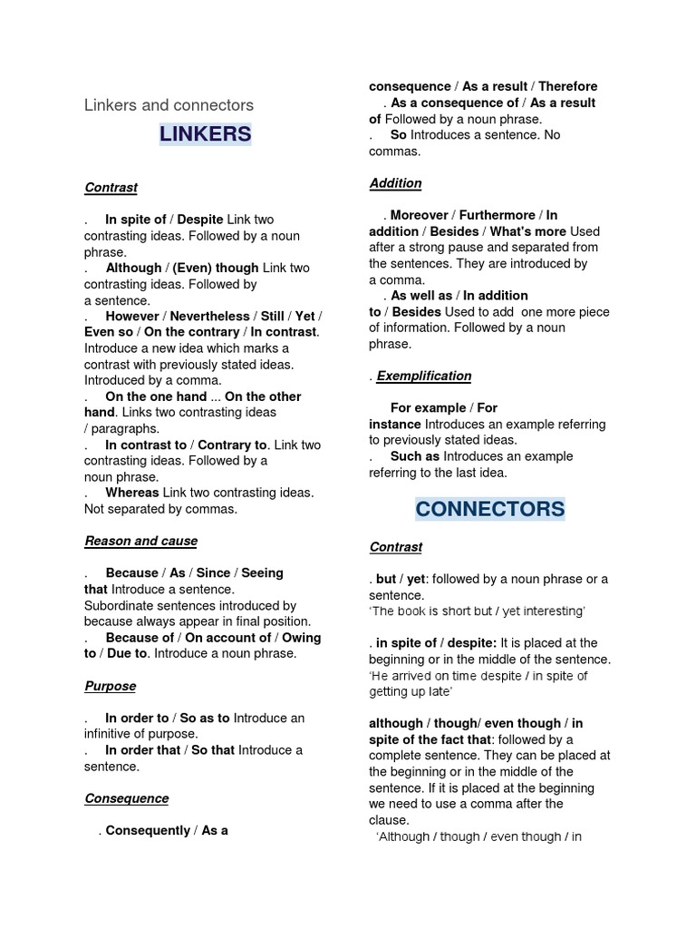 Linkers, Connectors, and Transitional Phrases: A Comprehensive Guide to ...