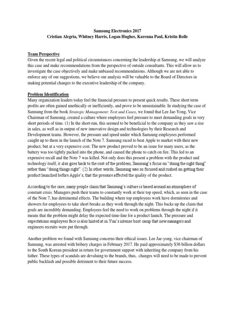 Samsung Case Paper PDF Strategic Management Sustainability