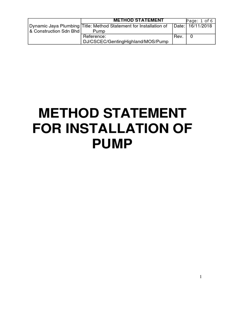 Method of Statement For Installation of Pump PDF | PDF | Pump | Equipment