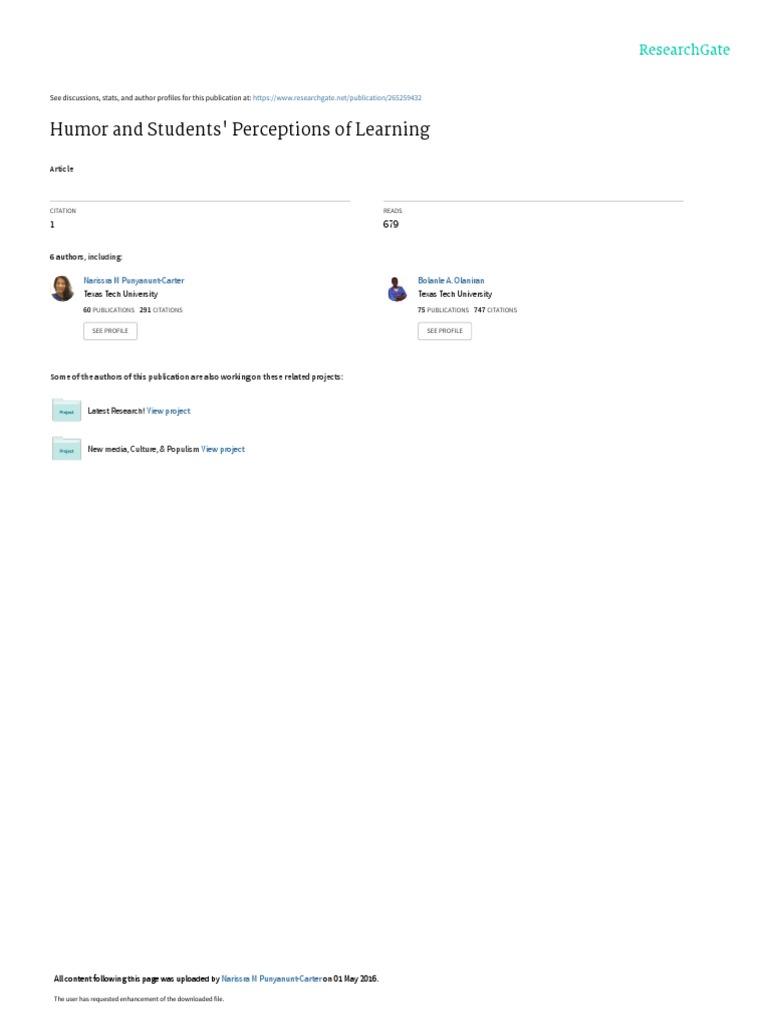 Humor and Students Perceptions of Learning PDF | PDF | Humour ...