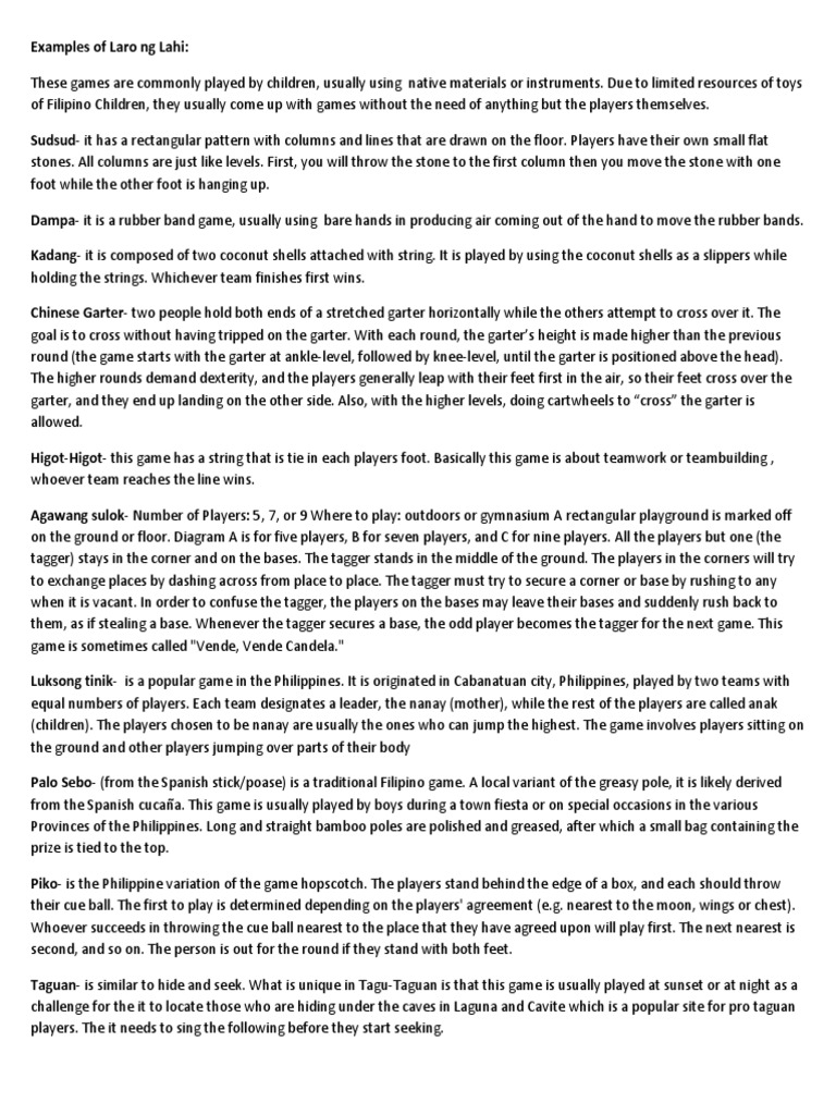 Larong Pinoy | PDF | Leisure | Sports