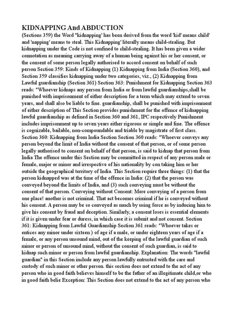 Understanding Kidnapping Laws in India | PDF | Kidnapping | Legal Guardian