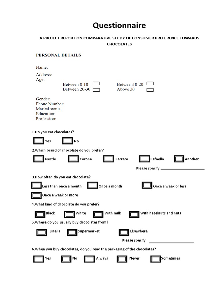 Questionnaire About Chocolates Made by Inesa Osedlov PDF Chocolate