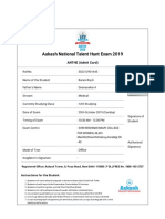 Aakash National Talent Hunt Exam 2019: ANTHE (Admit Card)