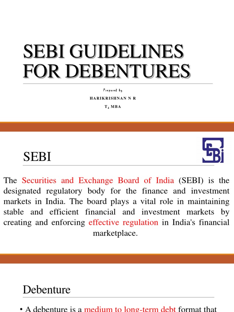 Sebi Guidelines For Debentures: Harikrishnan N R T MBA | PDF ...