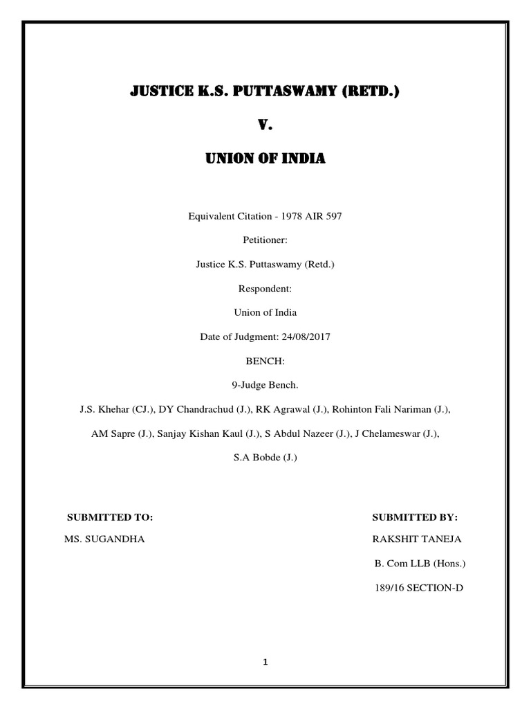 Right to Privacy in India: Landmark Case | PDF | Right To Privacy | Privacy