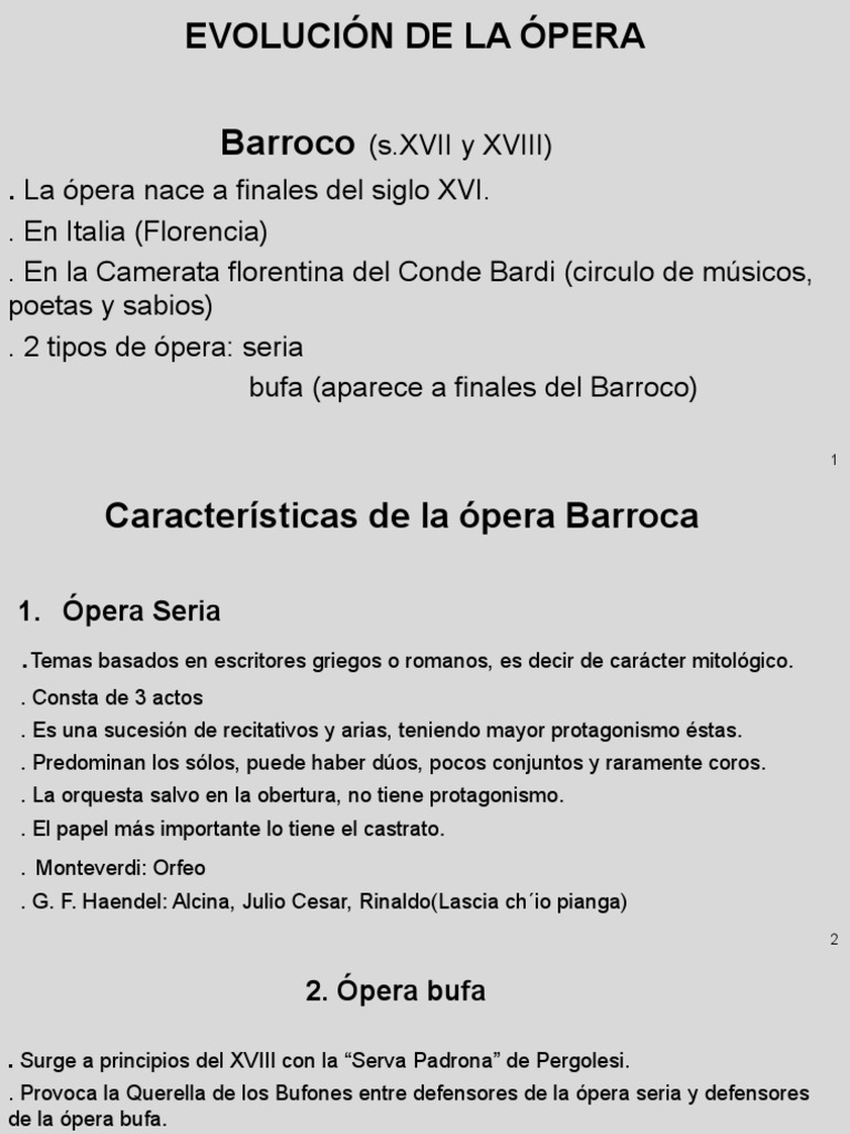 Evolución de la Ópera a lo Largo del Tiempo | PDF | Ópera | Musica barroca