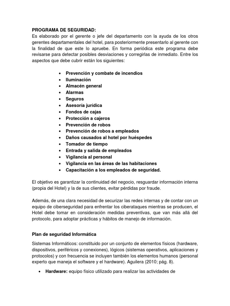 Plan de Seguridad Informática Hotelero | PDF | La seguridad informática ...