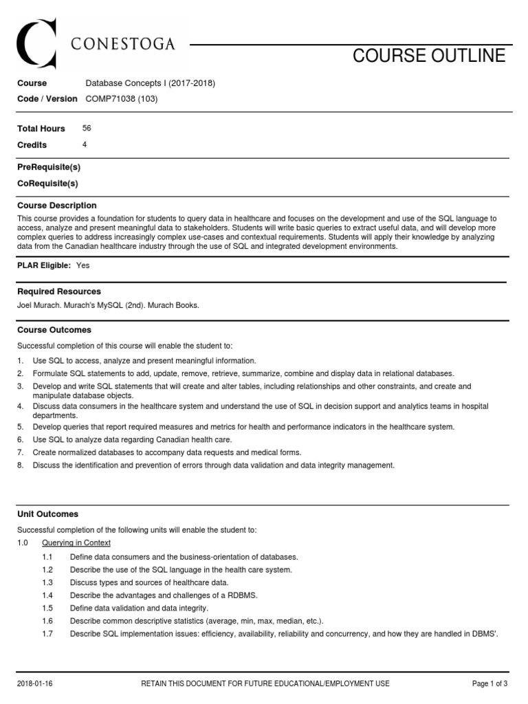Course Outline | PDF | Sql | Databases