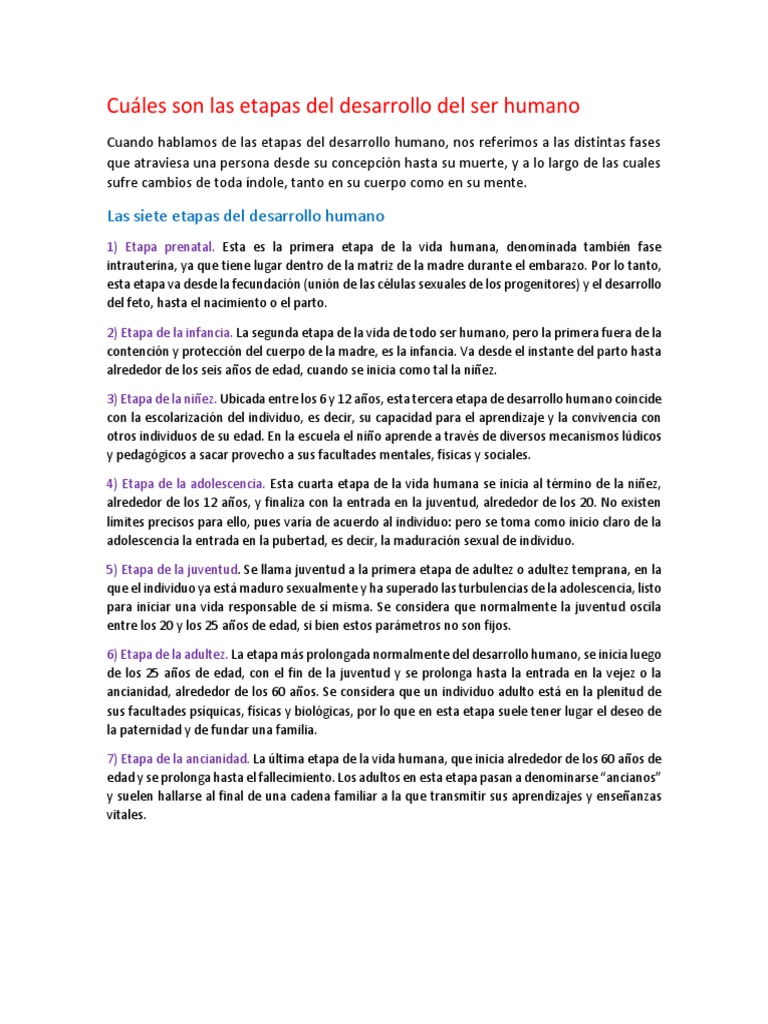 Las 7 etapas del desarrollo humano | PDF | Adultos | Vejez