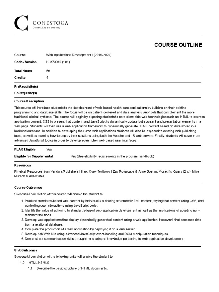 Course Outline - Him73040 101 - Web Applications Development I | PDF ...
